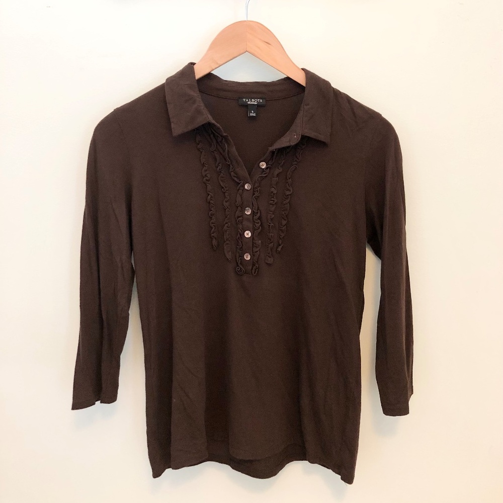 Brown Ruffled T-Shirt *S* EUC Talbots